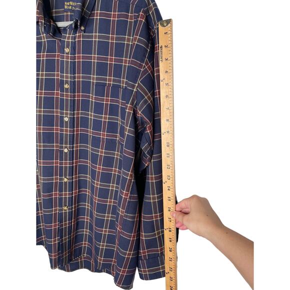 Pendleton Mens L Classic Long Sleeve Wool Plaid Button Up Shirt Navy Blue Red - Picture 7 of 7